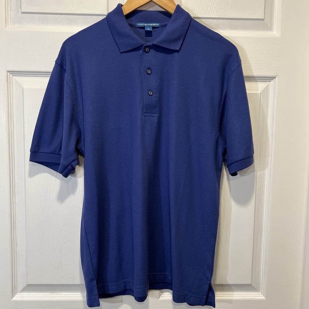 Port Authority Men's Large Blue Polo Shirt Size A Cotton Blend Short Sleeve